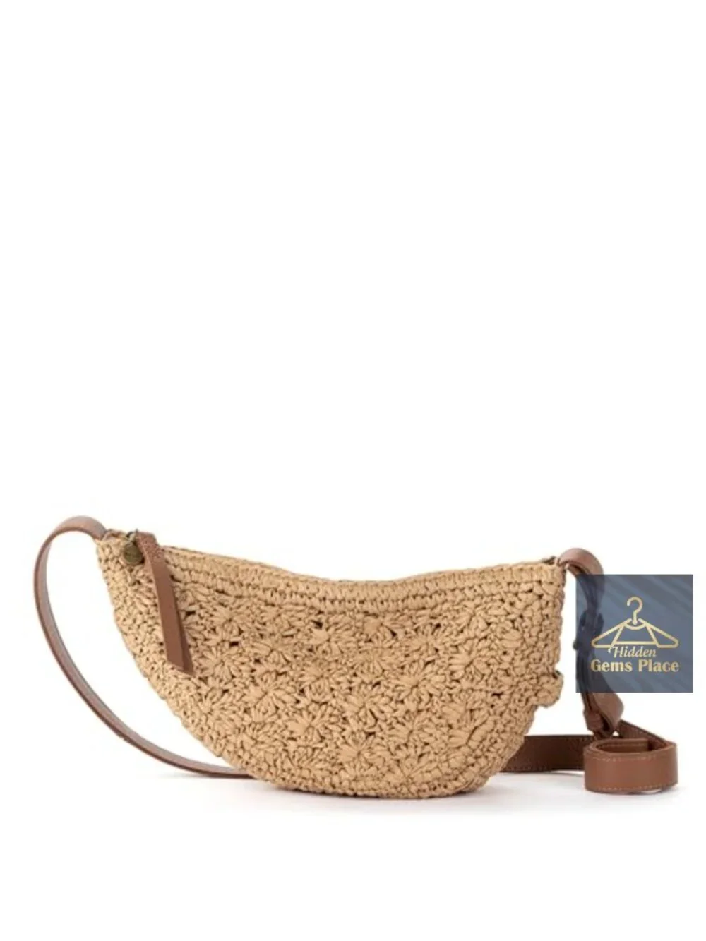 Hand-Crocheted Sling Shoulder Bag with Zipper Closure